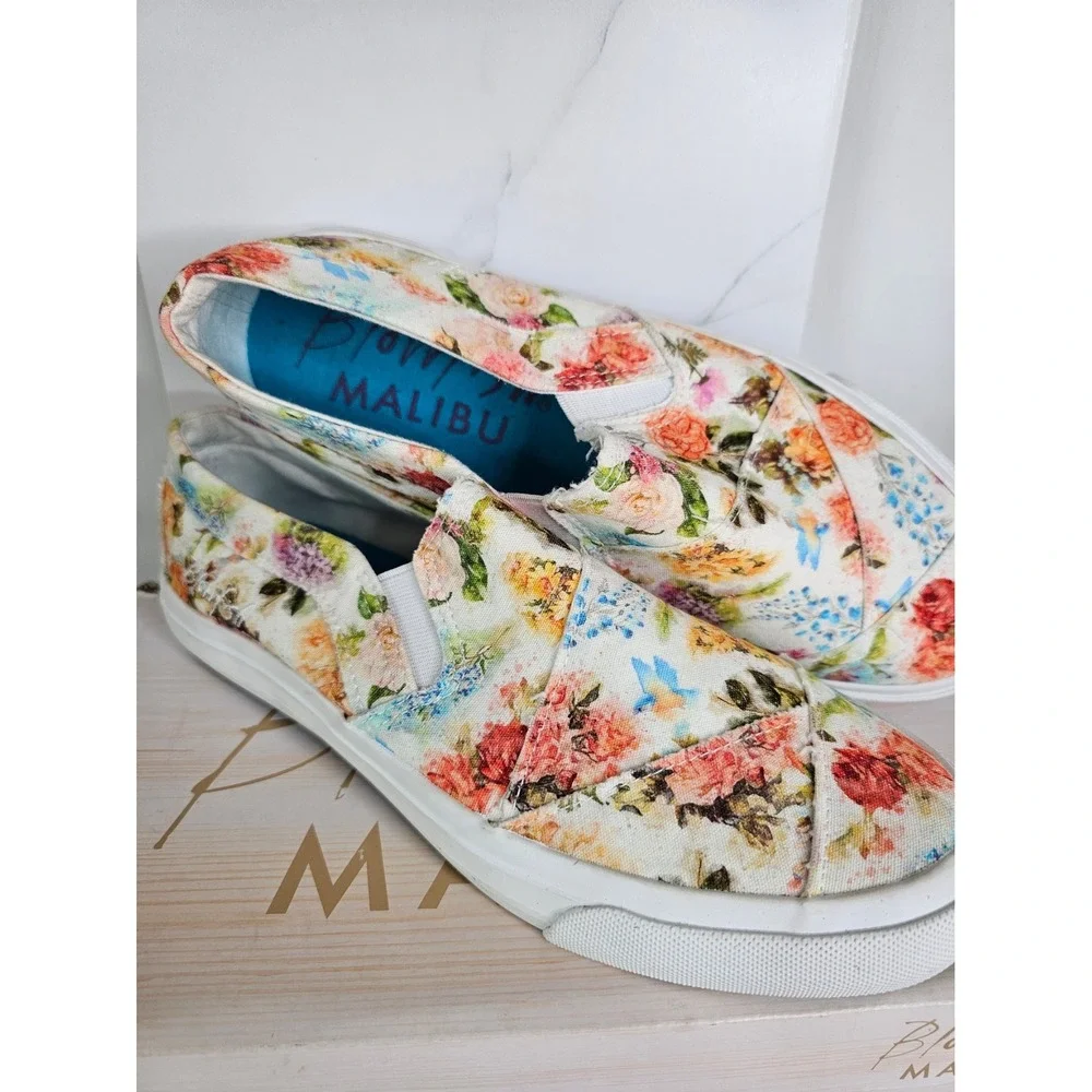 Blowfish Malibu Womens Floral Canvas Slip On Sneakers White Size 8.5